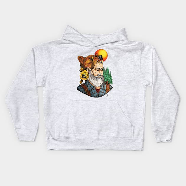 Mountain Man Kids Hoodie by ArtByCanaan